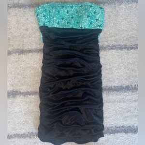 Mini dress, black & teal